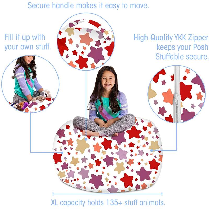 Kids Bean Bag Chair Cover Stuffed Animal Storage or Toy Organizer