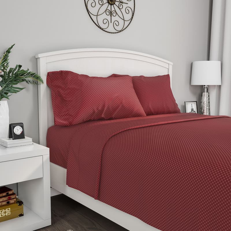 Brushed Microfiber Sheet Set- Embossed Checkered Bed Linens - Deep Pocket Fitted & Flat Sheets, Pillowcases by Windsor Home