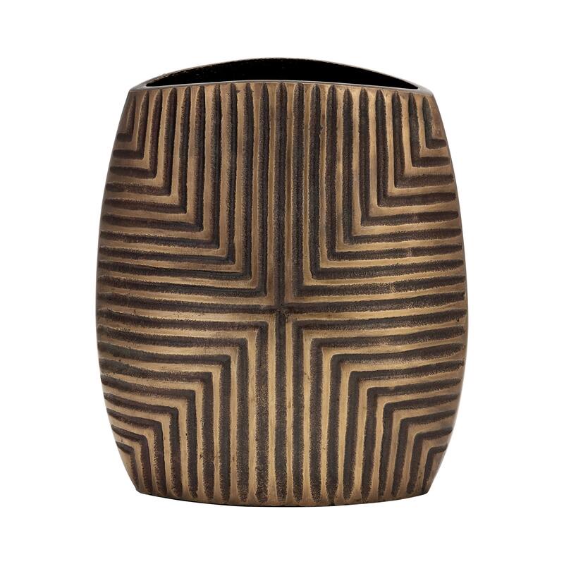 10" Ribbed Metal Vase Contemporary Bronze/Copper Aluminum Decorative Table Vase For Home, Office, Outdoor Decor - 8" x 3" x 10" - Bronze/copper
