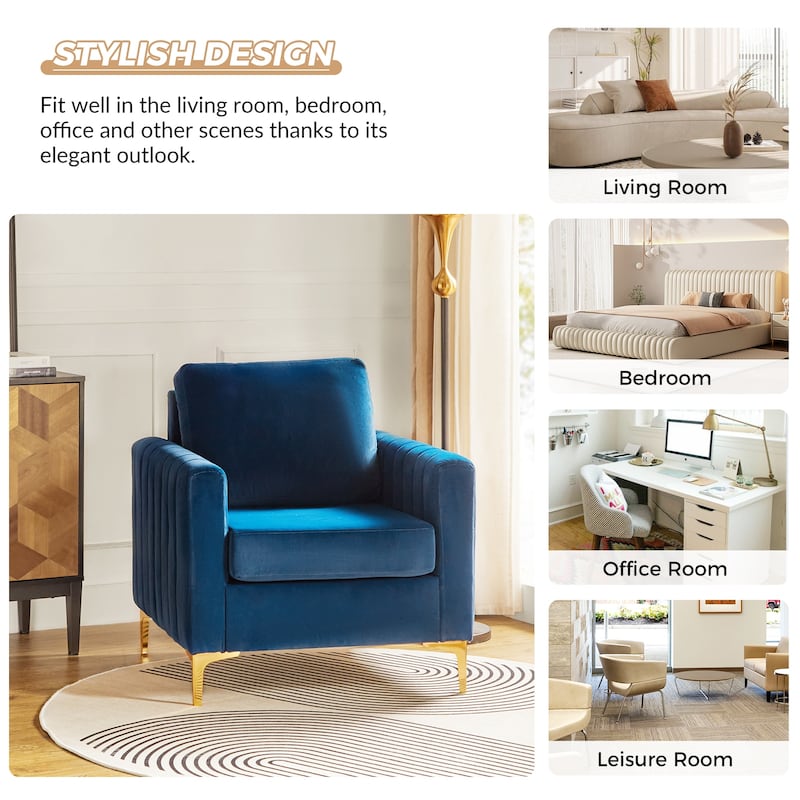 Ganymedes Modern Velvet Accent Arm Chair with Golden Legs by HULALA HOME