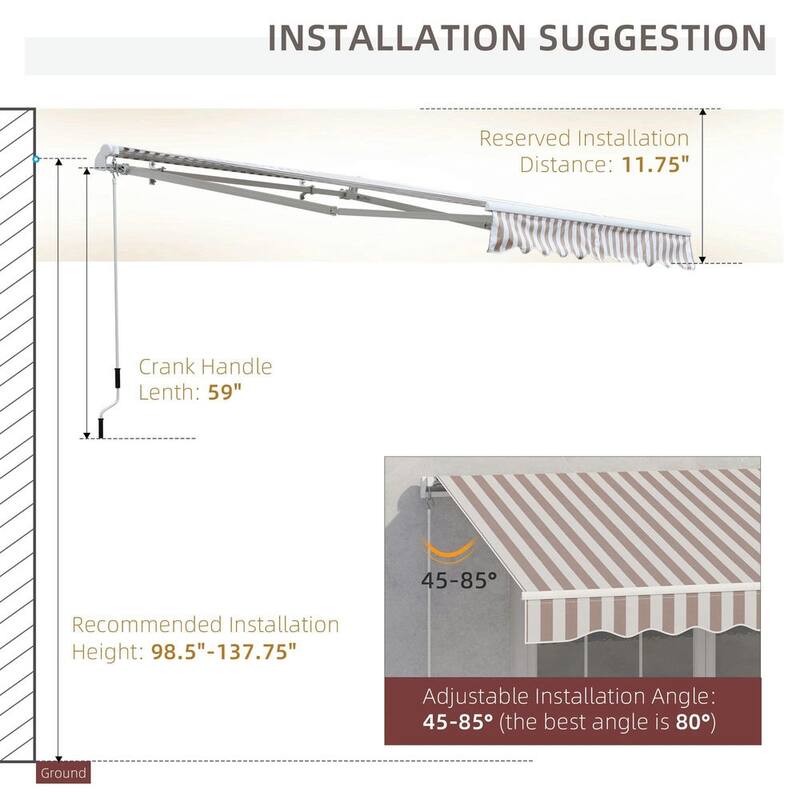10' x 8' Retractable Sun Shade Patio/Window Awning - Polyester Fabric