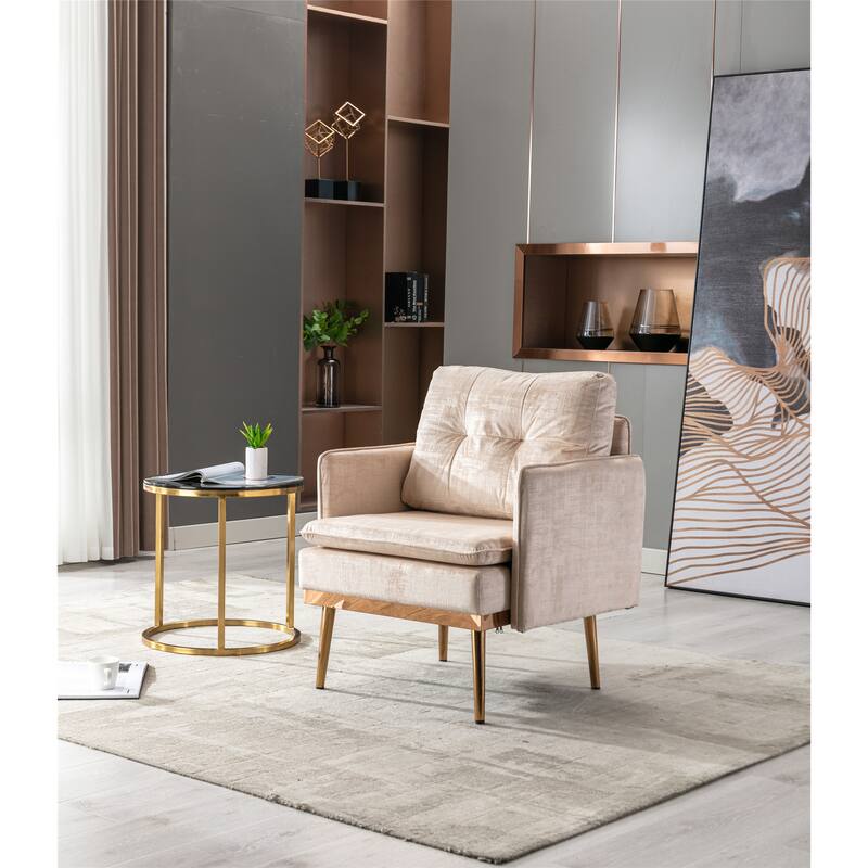 Velvet Upholstered Tufted Accent Chair With Rose Golden feet