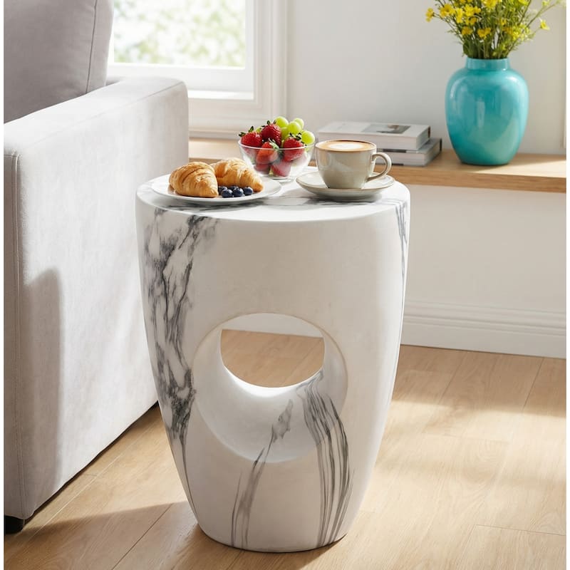 Christopher Knight Home - Modern Indoor/Outdoor 19.29"H MgO Accent Side End Table with Sculptural Cutout & Marble Finish