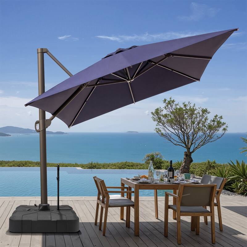 13 ft x 10 ft Luxury Outdoor Aluminum Patio Cantilever Offset Umbrella with Wheeled Base Included - Navy Blue