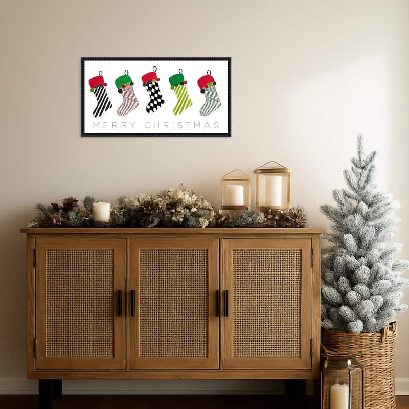 Christmas Stockings by Patricia Pinto (27 x 14 in.), Framed Canvas Wall Art Print - Sylvie Beaded Black