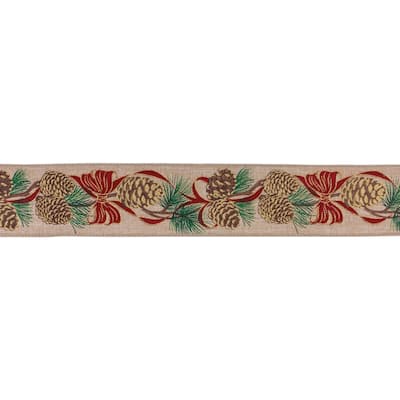 Pinecone Wired Ribbon (Set of 2)