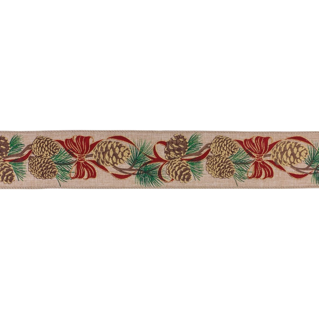 Pinecone Wired Ribbon (Set of 2)