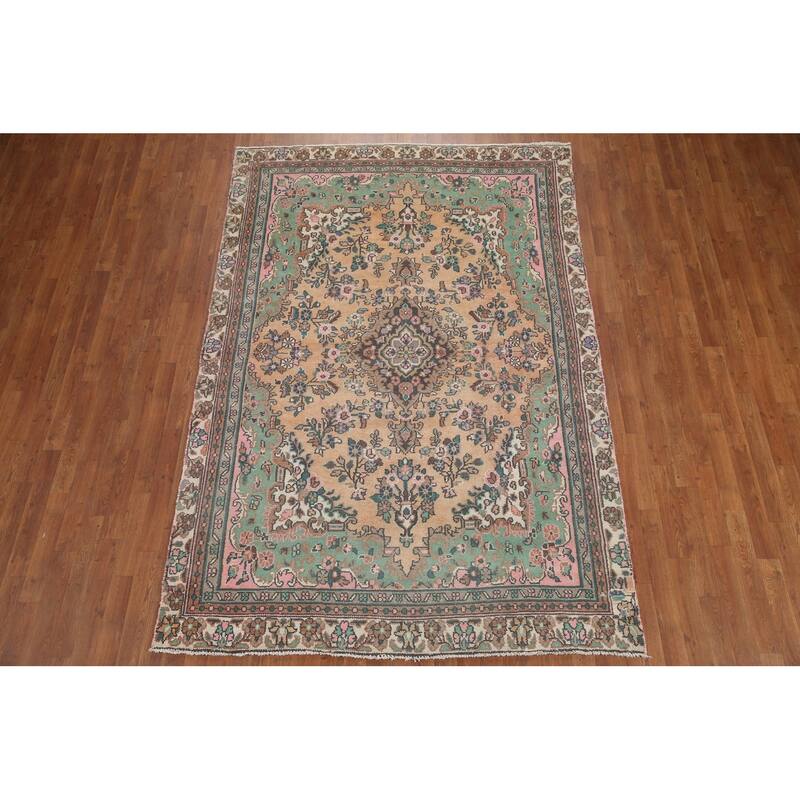 Hand Knotted Oriental 100% Wool Carpet Traditional Floral Oranges & Rust Hamedan Area Rug - 9' 1'' X 6' 0''