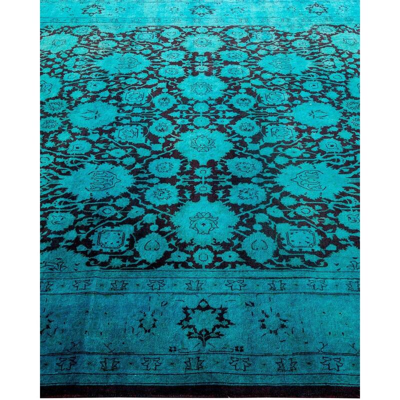 Overton Hand Knotted Wool Vintage Inspired Modern Contemporary Overdyed Blue Runner Rug - 6' 2" x 9' 0"