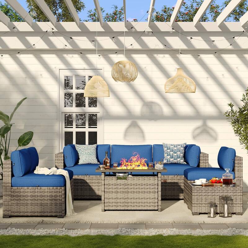 AOXUN Wicker Rattan Outdoor Sectional Sofa Set with Coffee Table