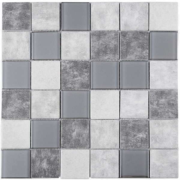 TileGen. Recycle 2" x 2" Glass Mosaic Tile in Grey/Beige Wall Tile (11 sheets/10.56sqft.)