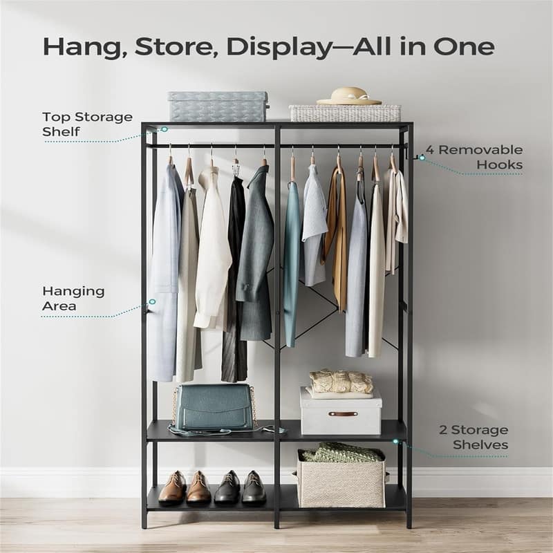 Iron and Wood Wardrobe Closet Organizer - 15.7"D x 37.2"W x 70.9"H