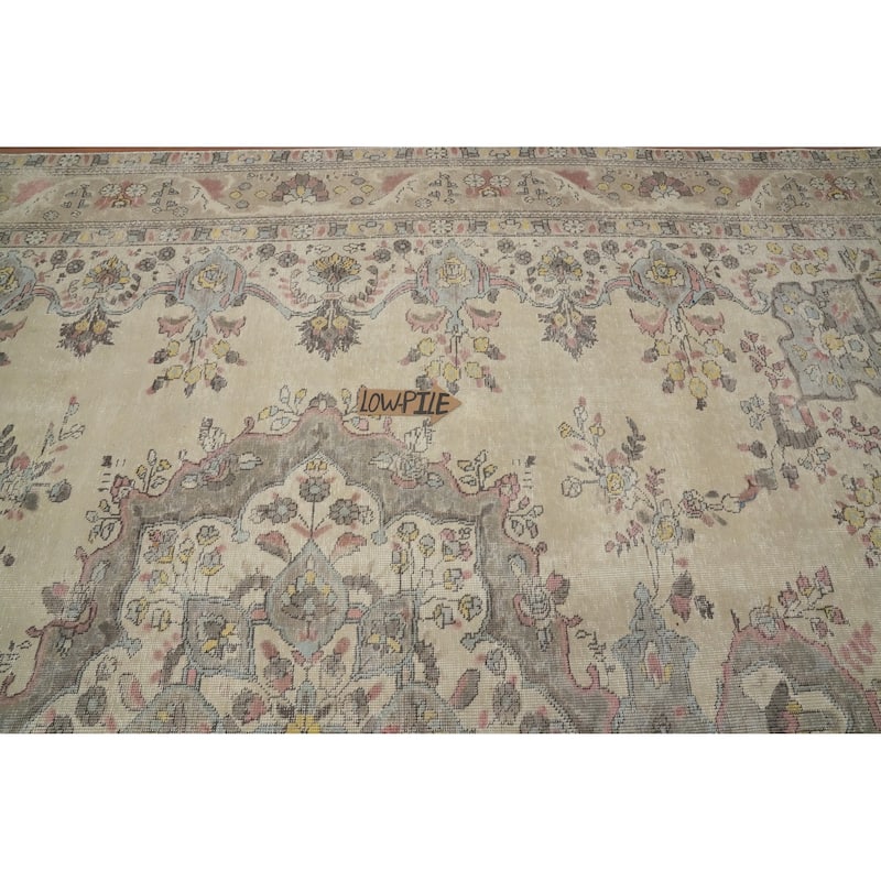 Hand Knotted Oriental 100% Wool Carpet Traditional Floral Beige & Ivories Tabriz Area Rug - 12' 3'' X 10' 0''