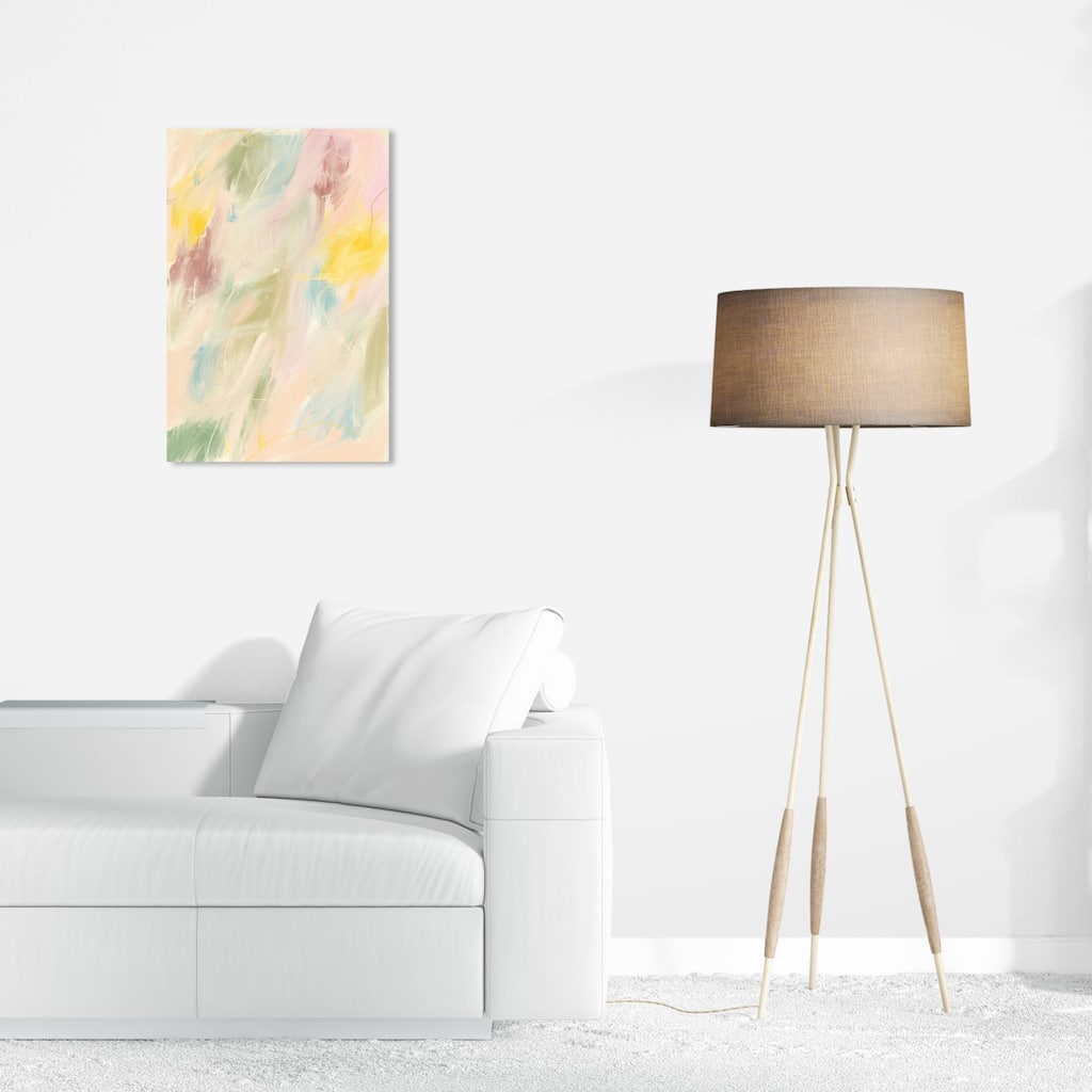 Wynwood Studio Canvas Abstract Stem and Abstact Flower White and Vanilla Modern & Contemporary Wall Art Canvas Print