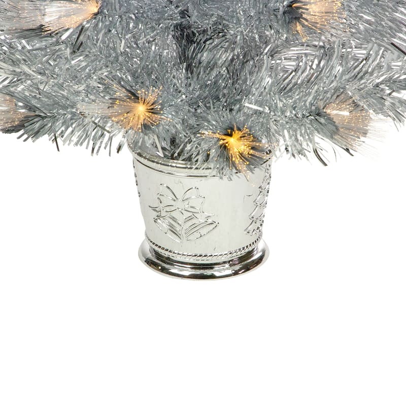 3' Pre-Lit Silver Fiber Optic Artificial Christmas Tree Warm White Lights