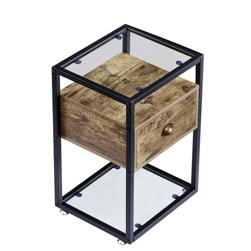 Javlergo Tempered Glass Nightstand with 1-Drawer and Storage Shelf