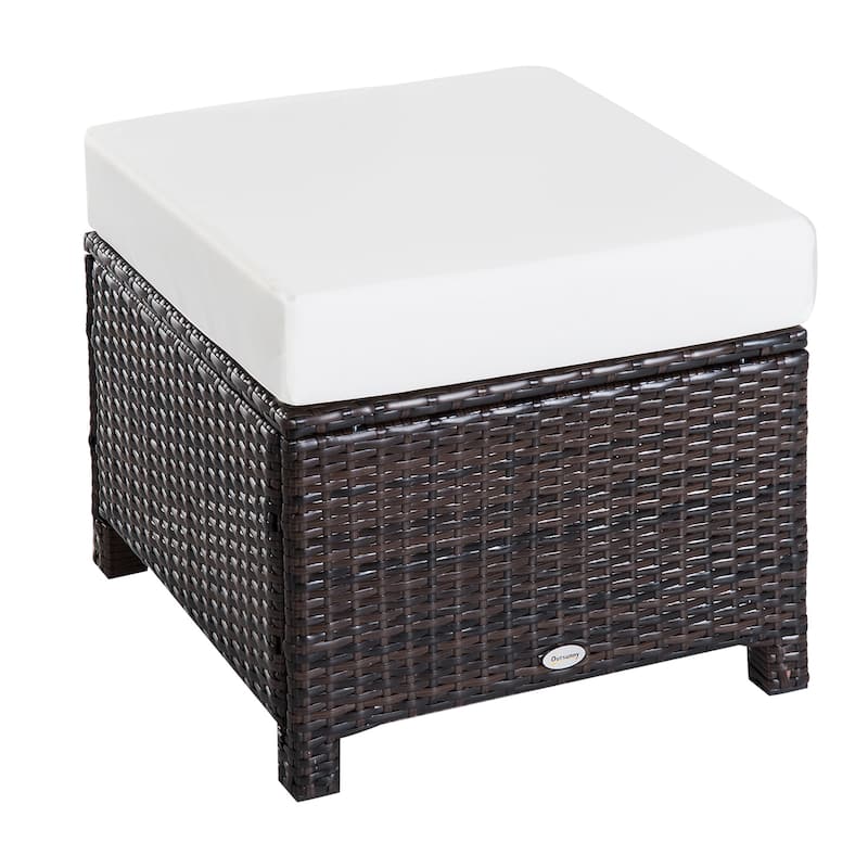 Outsunny Square PE Wicker Outdoor Ottoman with Removable Cushion