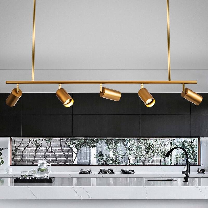 5-Light Black/ Gold Modern Industrial Adjustable Linear Ceiling Track Lighting Kit Spot Tracking Light Pendant