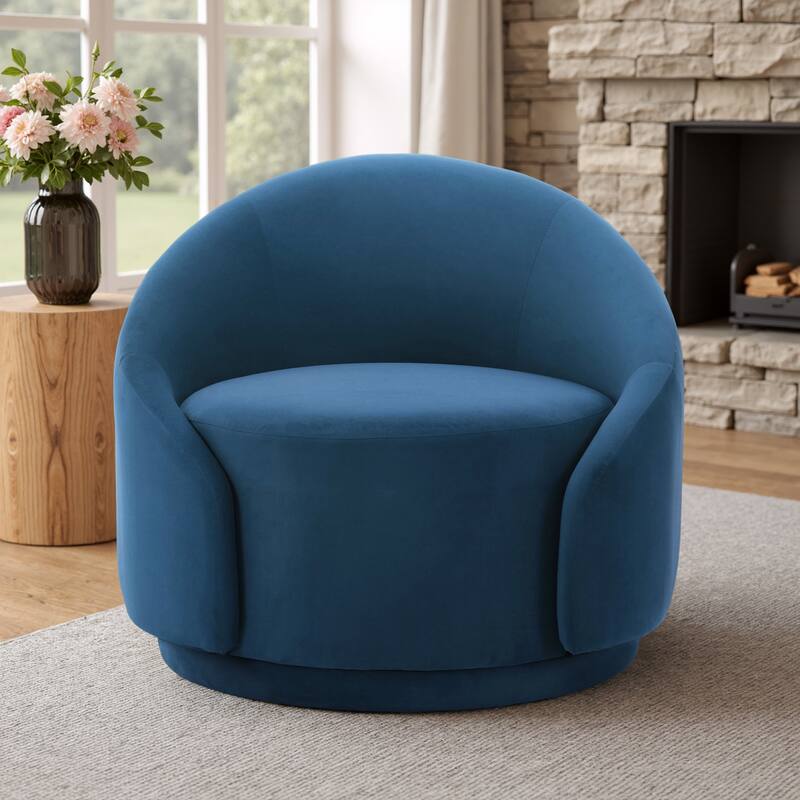 35" W Modern Upholstered Velvet/ Boucle Barrel Swivel Chair