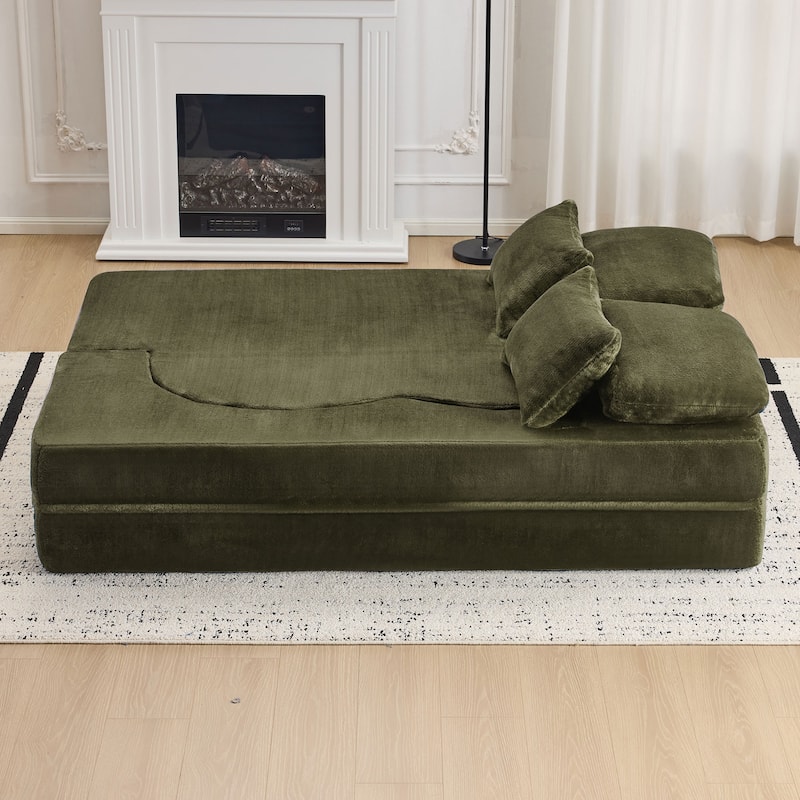 Folding Plush Futon Loveseat Couch Converts into Sleeper Sofa Bed or Yoga Mattress, High-Density Foam Queen Size Floor Bed