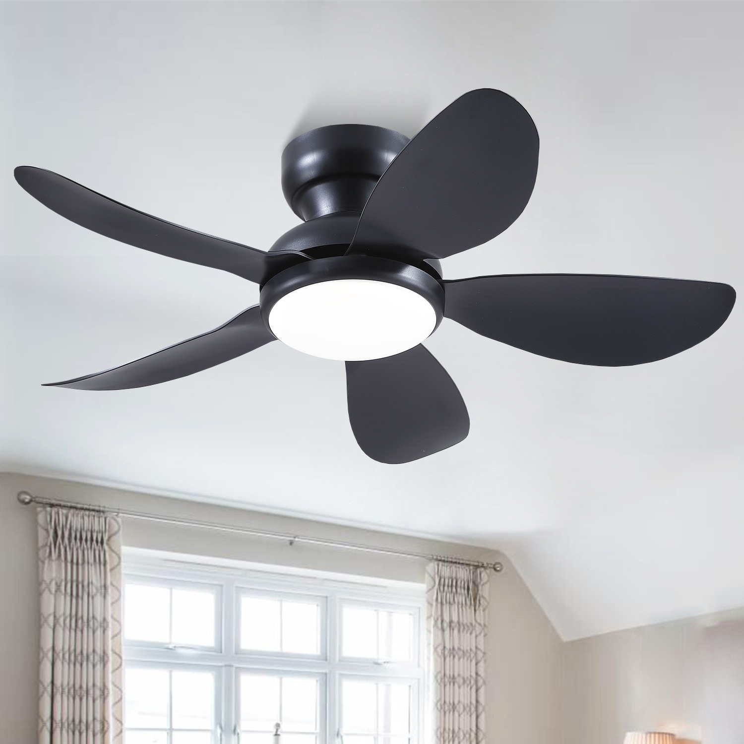 32/36/46/52 inches Ceiling Fan with Light and Remote 5 Blades-Black