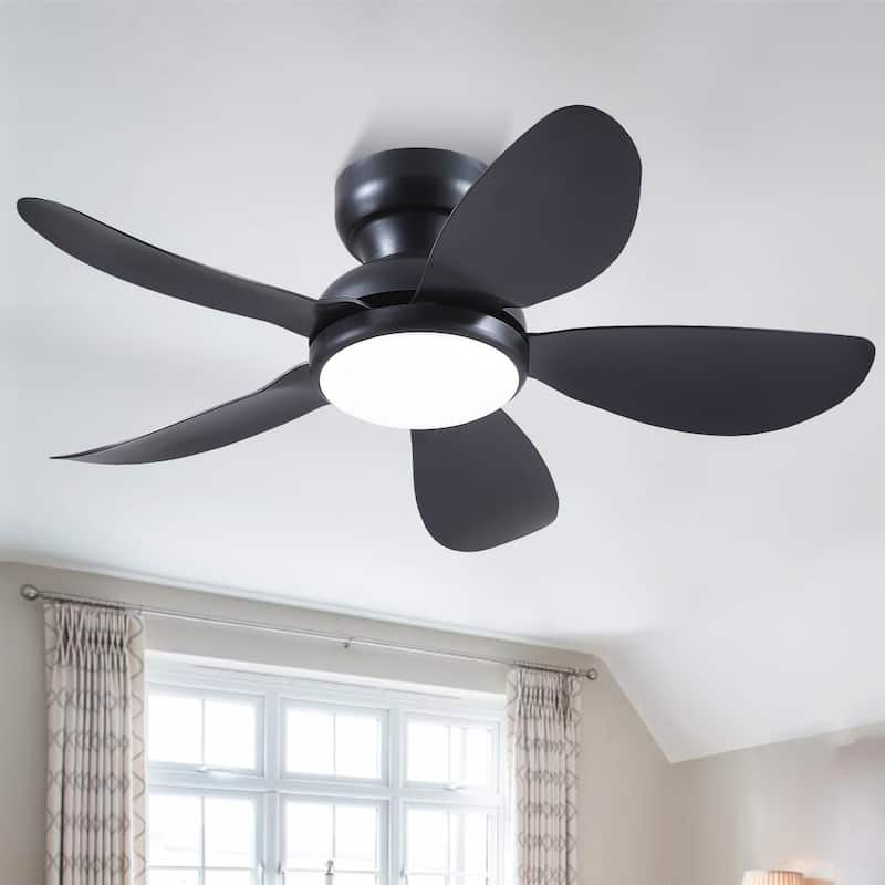 32/36/46/52 inches Low Profile Ceiling Fan with Light and Remote for Living Room Bedroom Kid's Room Patio - 32 Inches - Black