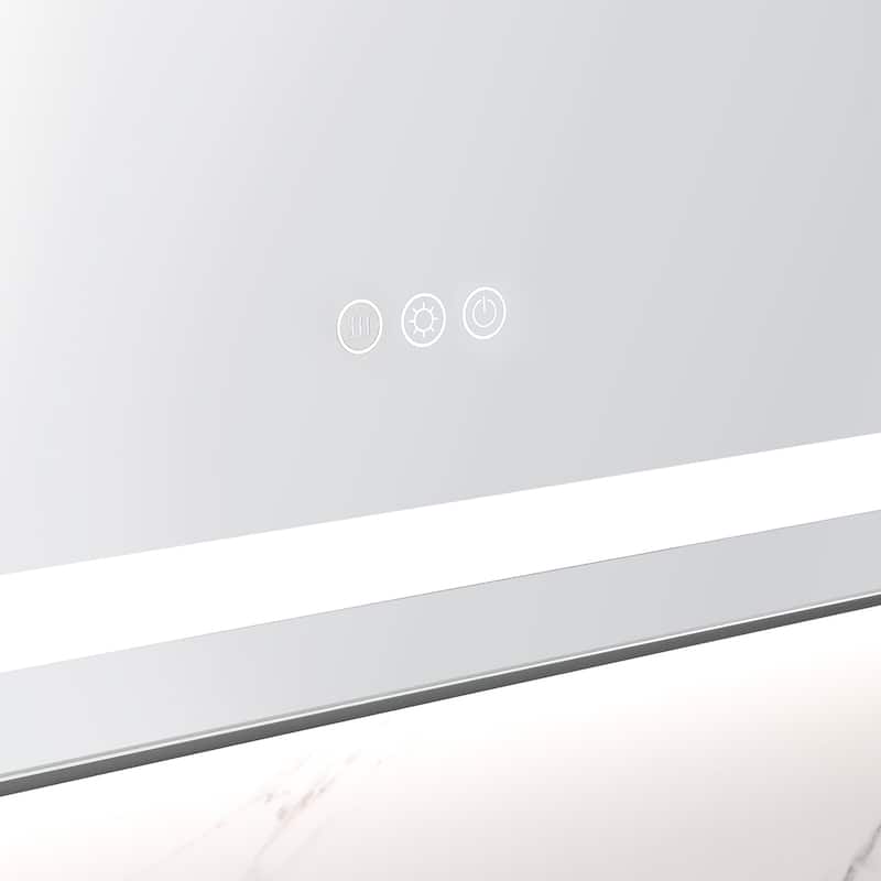 24" x 32" LED Bathroom Mirror with Front and Backlight, Wall Mounted Vanity Mirror with Aluminum Frame, Anti-Fog