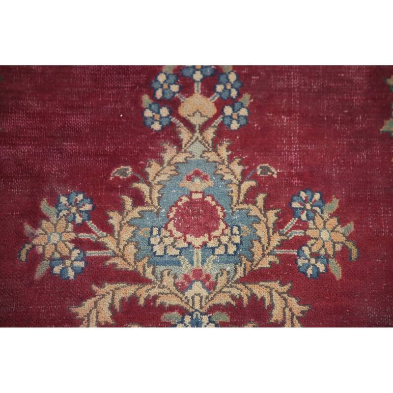 Hand Knotted Oriental 100% Wool Carpet Traditional Floral Pink Kerman Area Rug - 9' 8'' X 6' 8''