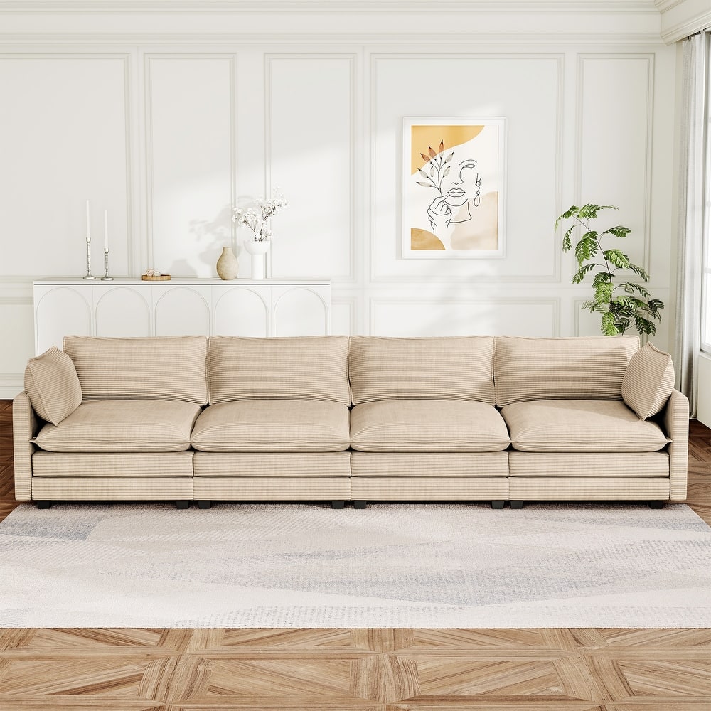 148" Overised 4 Seater Corduroy Clud Couch Modular Sectional Sofa for Living Room