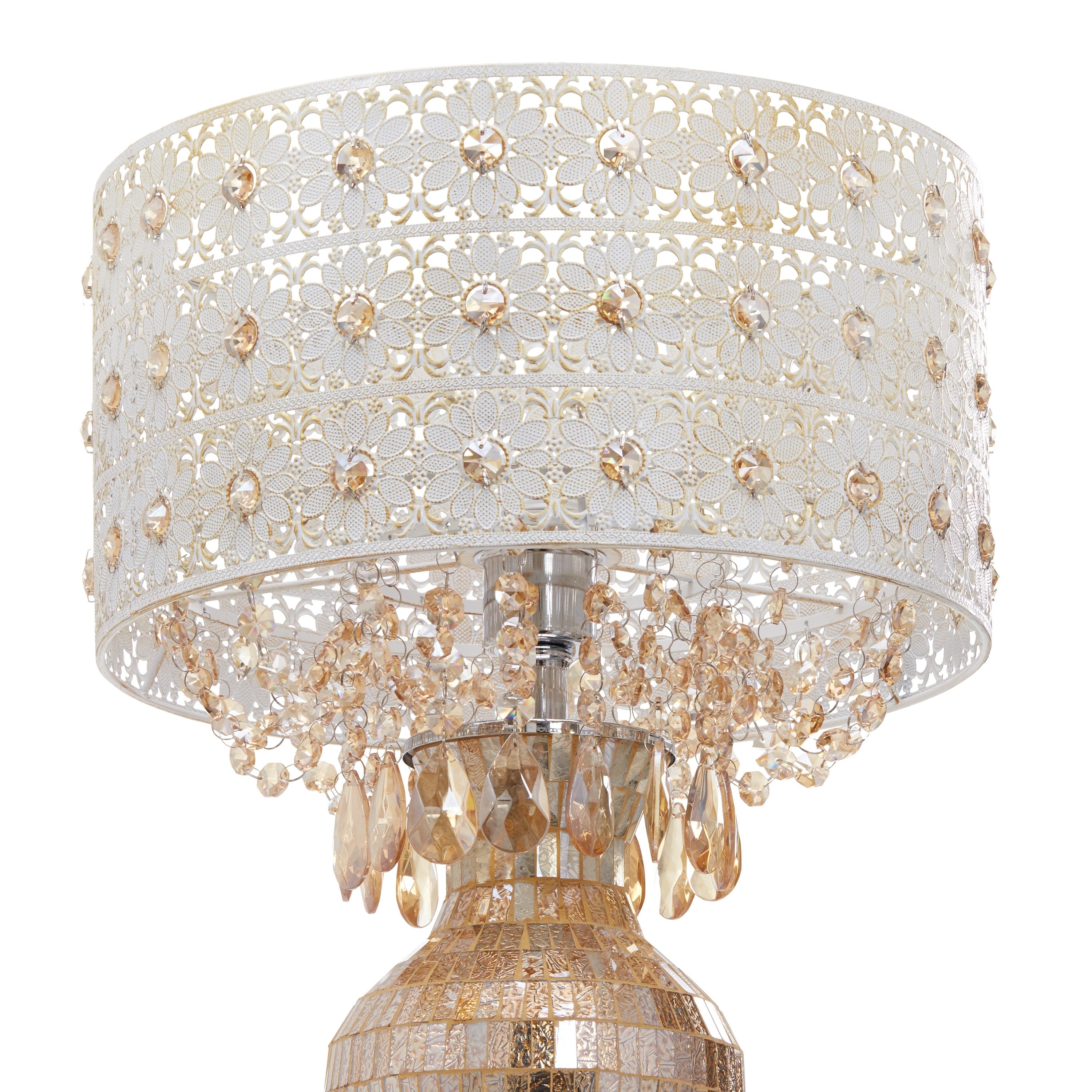 Tracy Porter Poetic Wanderlus Solvang Jeweled Metal and Mosaic Base Table Lamp with Cascading Crystals Gold
