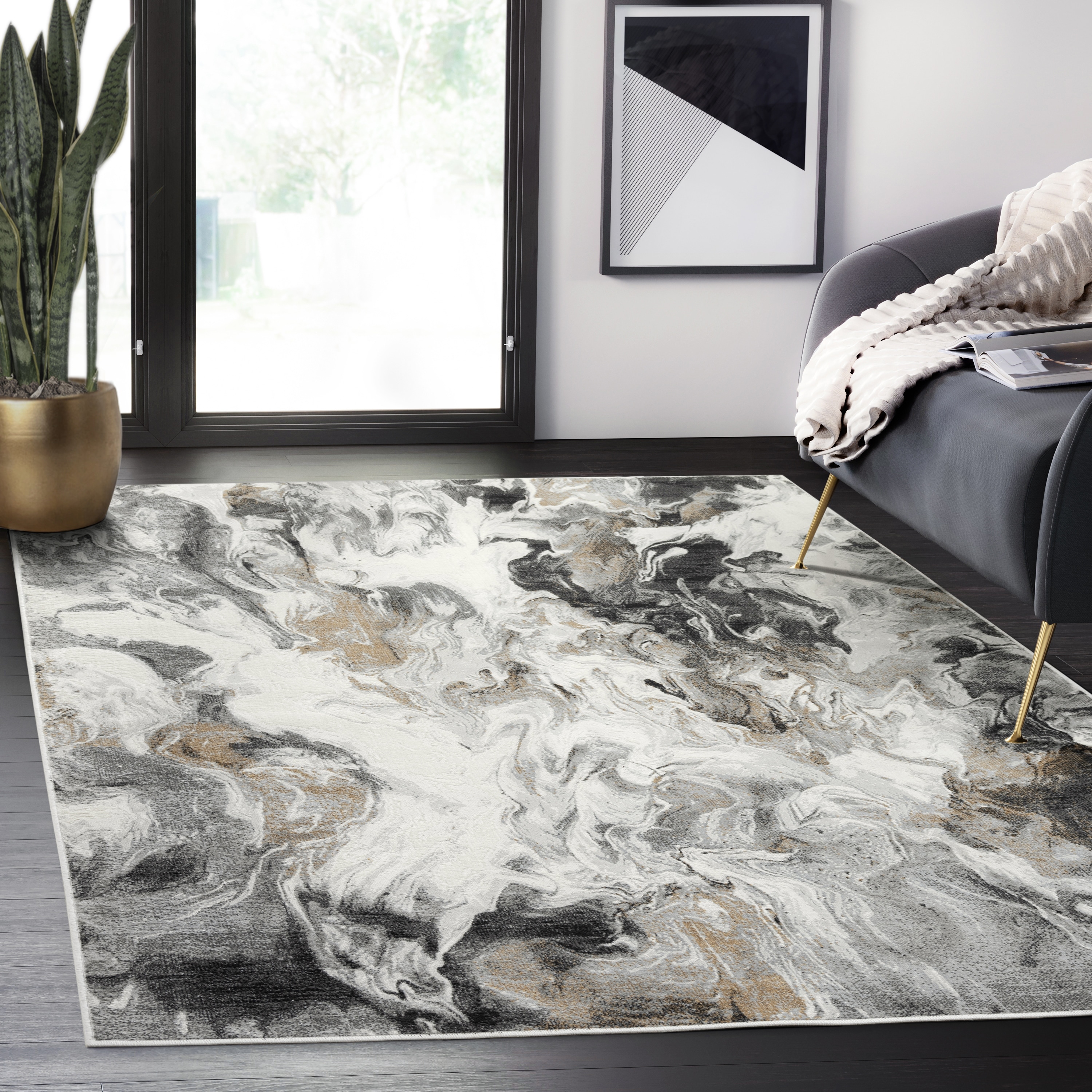 Abani Rugs Regal REG500 Swirl Abstract Low Pile Area Rug