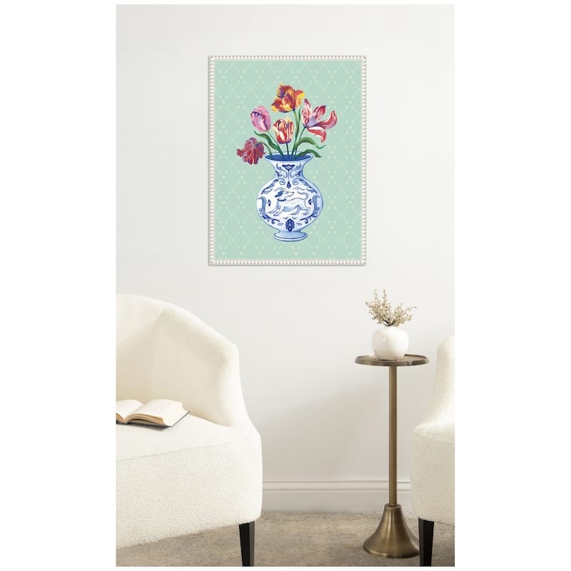 Kate and Laurel Tulip Vase by Lucia Gianello Framed Canvas Wall Art Print