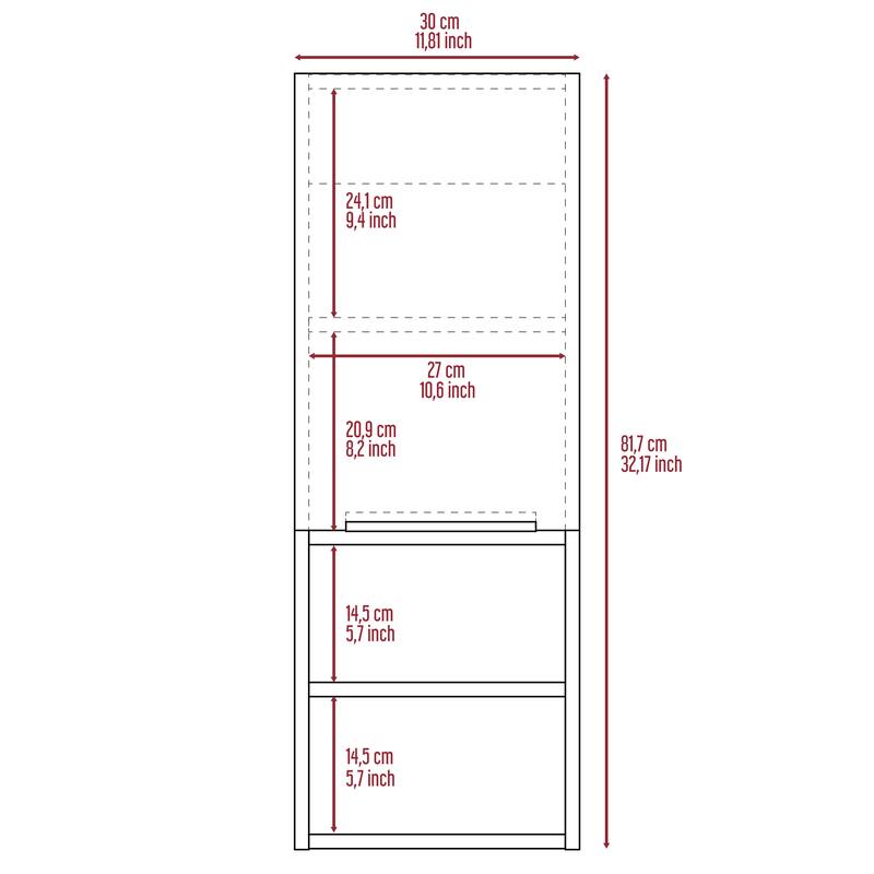 Hazelton Medicine Cabinet with Open and Interior Shelves, Light Gray Finish, 32.1" H x 11.8" W x 9.96" D
