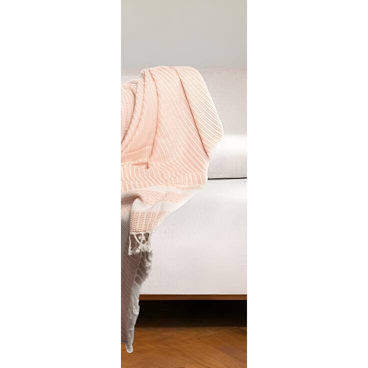 50" X 60" Orange Woven Cotton Striped Throw Blanket with Fringe - Throw