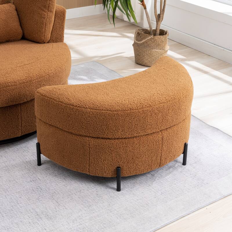 32.7" W Upholstered Half Moon Storage Ottoman Footrest Footstool - Caramel/Boucle