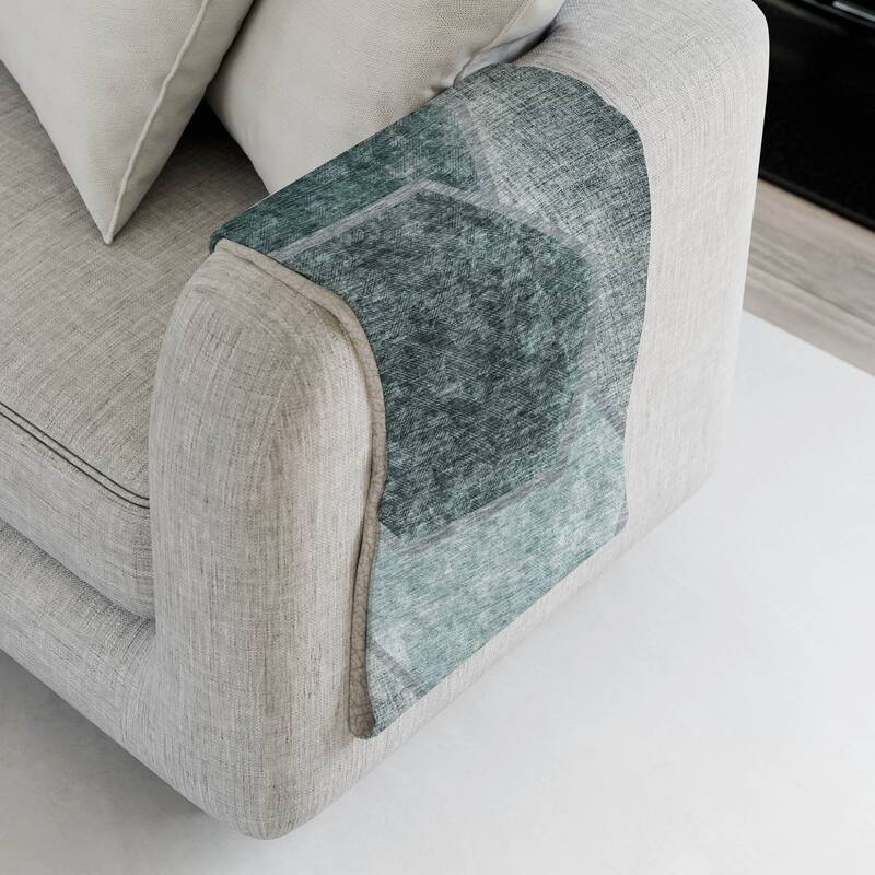 Premium Machine Washable Modern Geo Sherpa Throw Blanket - Teal - 4'2" x 5'10"