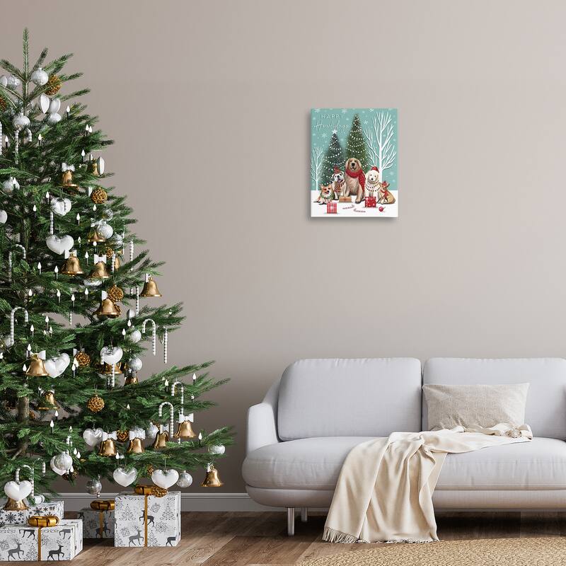 Stupell Festive Winter Dogs Scene Canvas Wall Art Design By Elizabeth Tyndall
