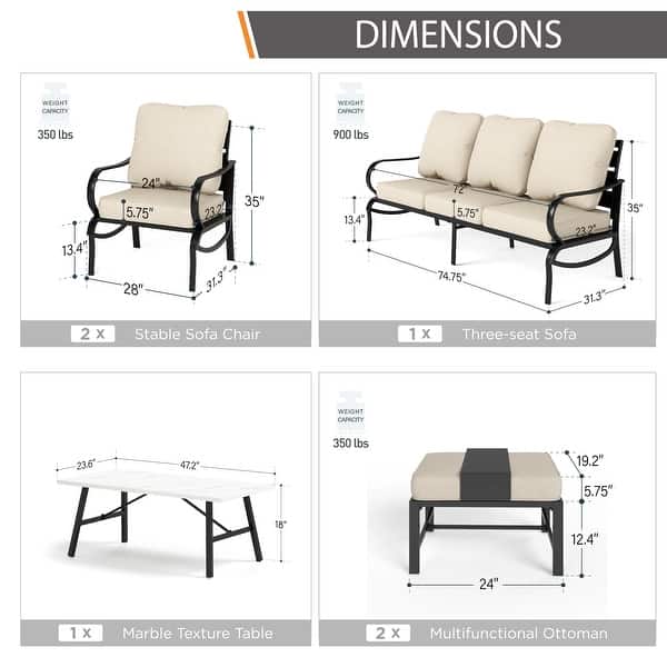dimension image slide 4 of 14, MAISON ARTS 5/7/9-Seat Patio Conversation Set, Outdoor Sofa Set with Single Sofa Chairs, 3-Seater Sofa, Ottoman and Coffee Table