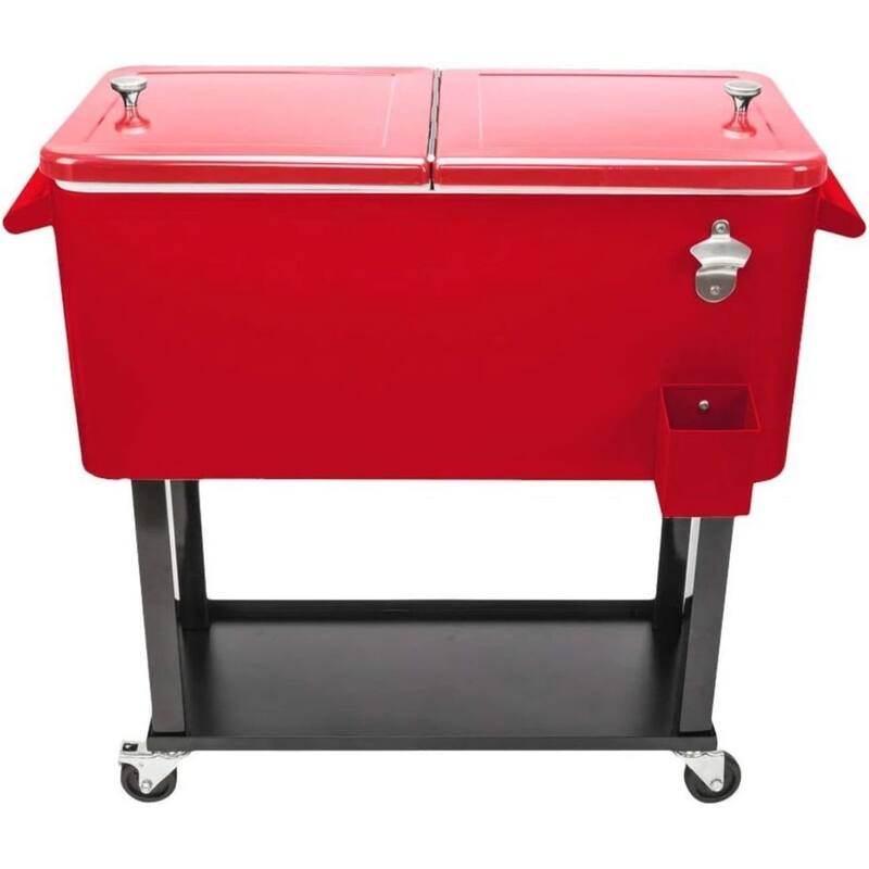 80 Quart Portable Rolling Cooler Cart with Shelf & Bottle Opener