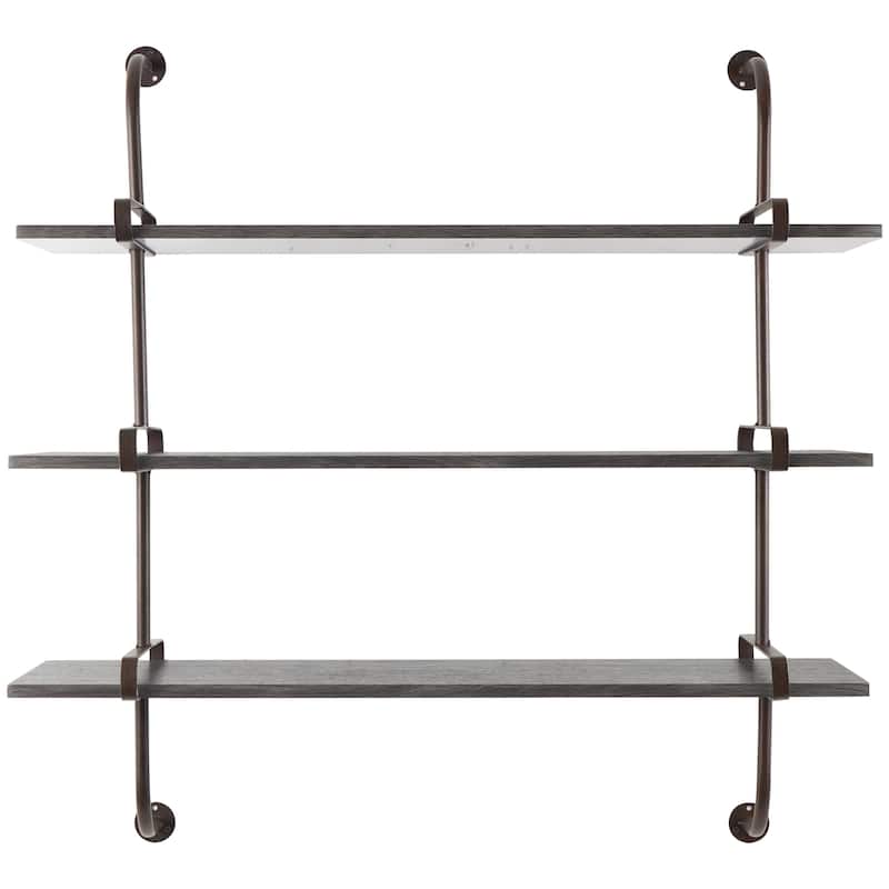 Wood 2 or 3 Level Wall Shelf with Black Metal Brackets - Brown or Gray - Roche River Decor - Gray - 38"W, 39"H