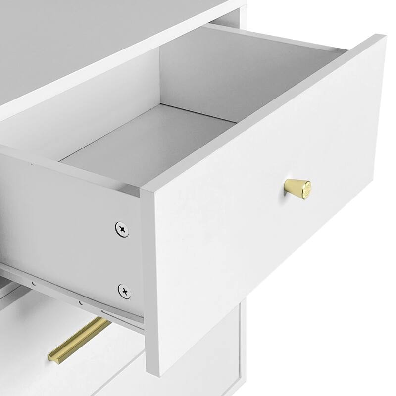 White Dresser with 7 Drawers for Bedroom, Modern Closet Storage Chest of Drawers with Golden Handle and Legs