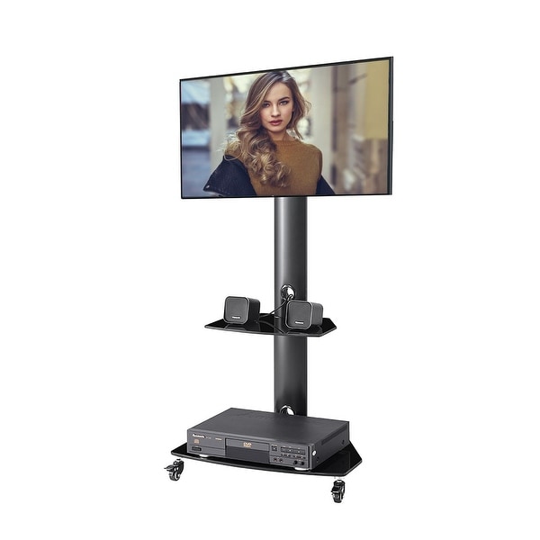 Mobile TV Cart Rolling TV Stand with Laptop Shelf/Tray, Locking Wheels for 32-55 inch in Black - 23.6"W x 15.7"D x 49.2"HInches. Opens flyout.