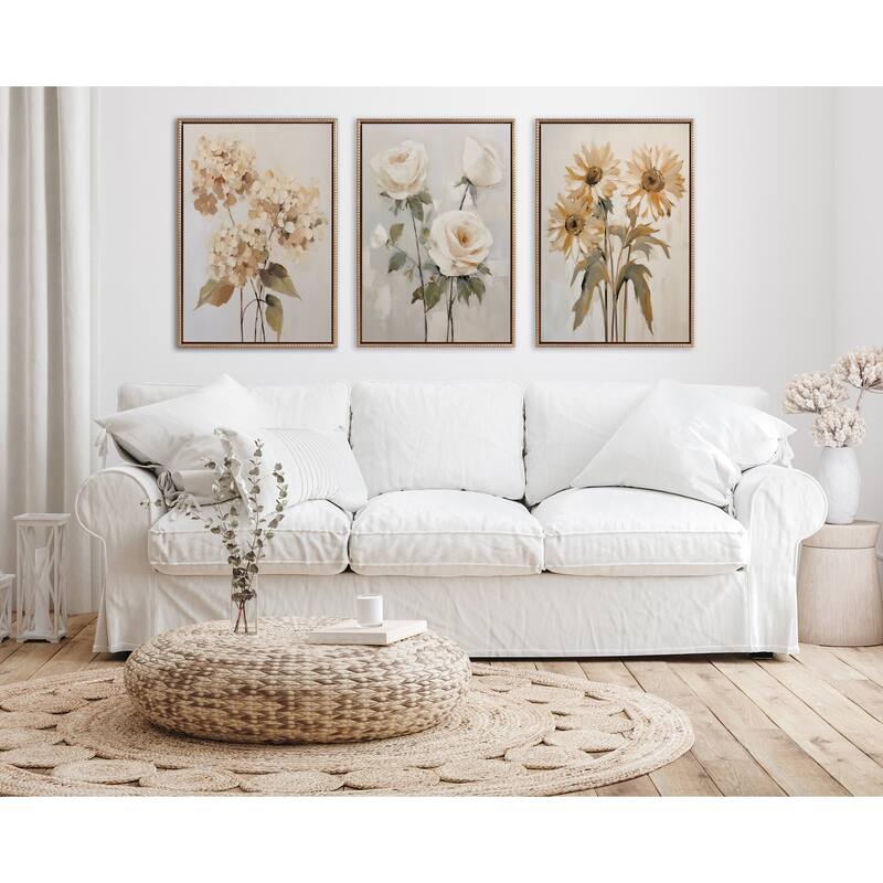 Kate and Laurel Sylvie Beaded Soft Sunflowers Framed Canvas