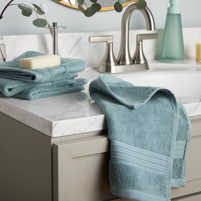 TOWN & COUNTRY EVERYDAY 4-Piece Solid Dobby Border Washcloth Set, 13x13-Inch, 100% Cotton