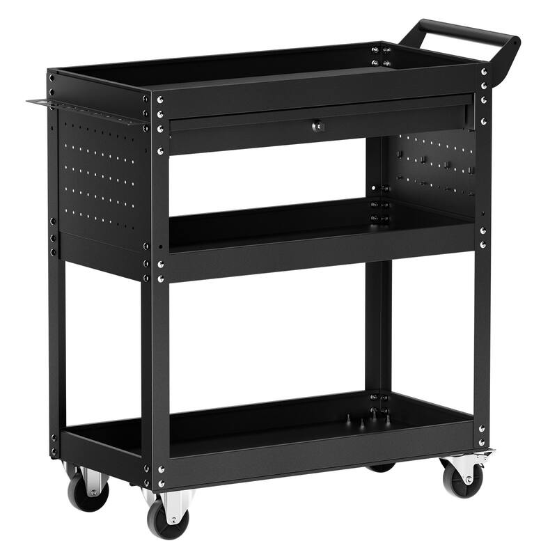 4-Tier Tool Cart on Wheels 350 lb Rolling Work Cart with Drawer & Pegboard