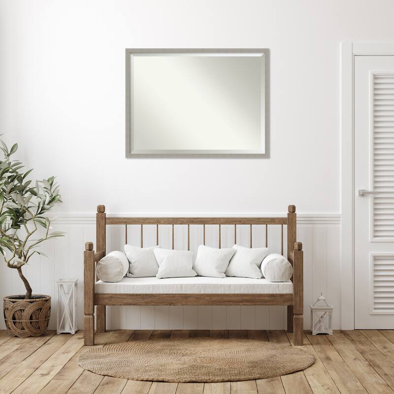 Woodgrain Stripe Beveled Wood Framed Wall Mirror