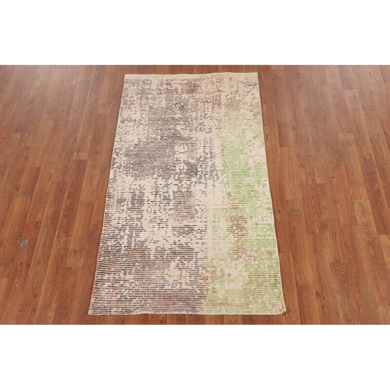 Contemporary Abstract Indian Foyer Rug Hand-Knotted Wool Carpet - 2'10"x 5'2"