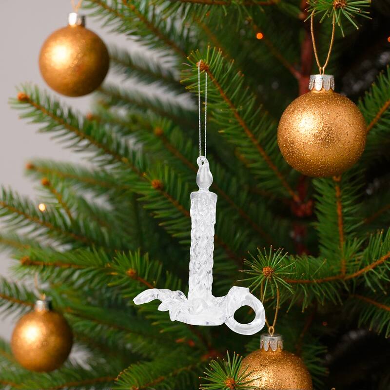 Candlestick with Holly Leaf Christmas Ornaments - 4" - Set of 4