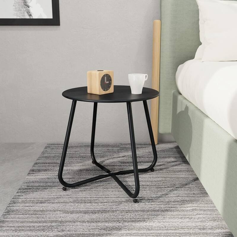 18" or 28" Round Outdoor Side Table End Table Coffee Table - BlackX