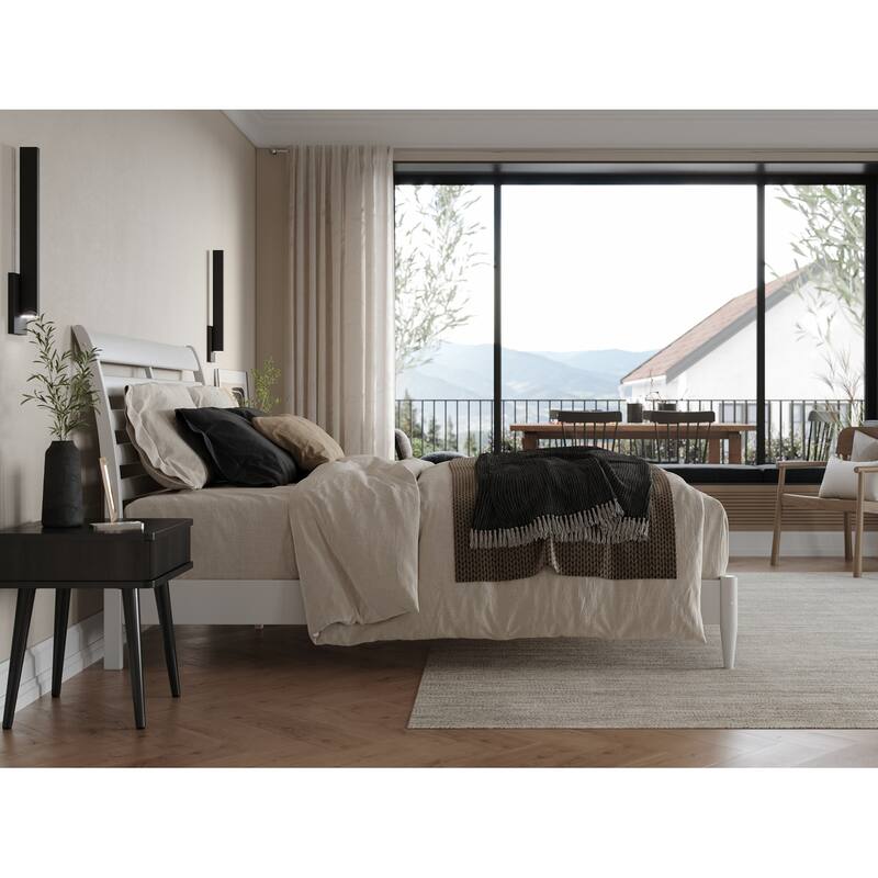 Solid Wood Low Profile Platform Bed - Modern Style Bed Frame, White Finish